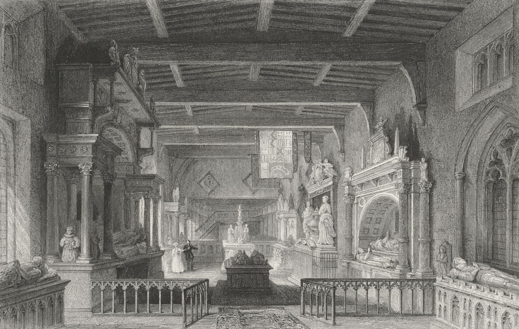 Leics. Bottesford Church, Monuments earl Rutland  1836 old antique print